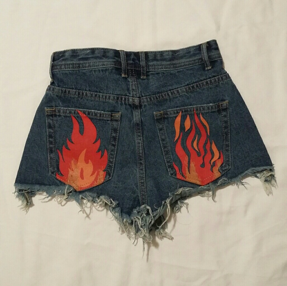 Missguided Flame Denim Shorts